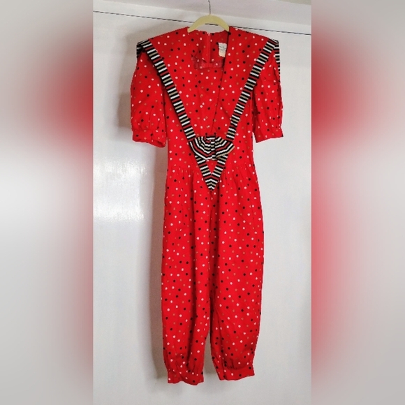 VINTAGE COTTON POLKA DOT JUMPSUIT - Picture 1 of 8